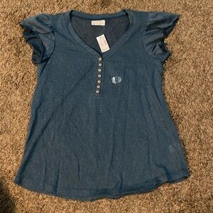 Blue Ruffle Sleeve Top